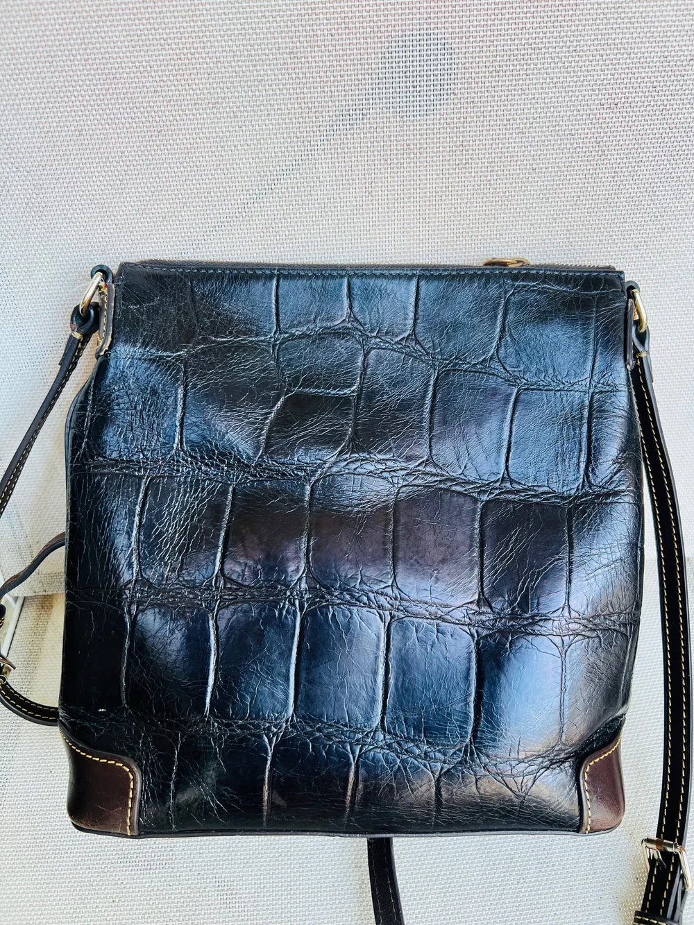 Dooney & Bourke Black Croc-Embossed Leather Messenger Bag